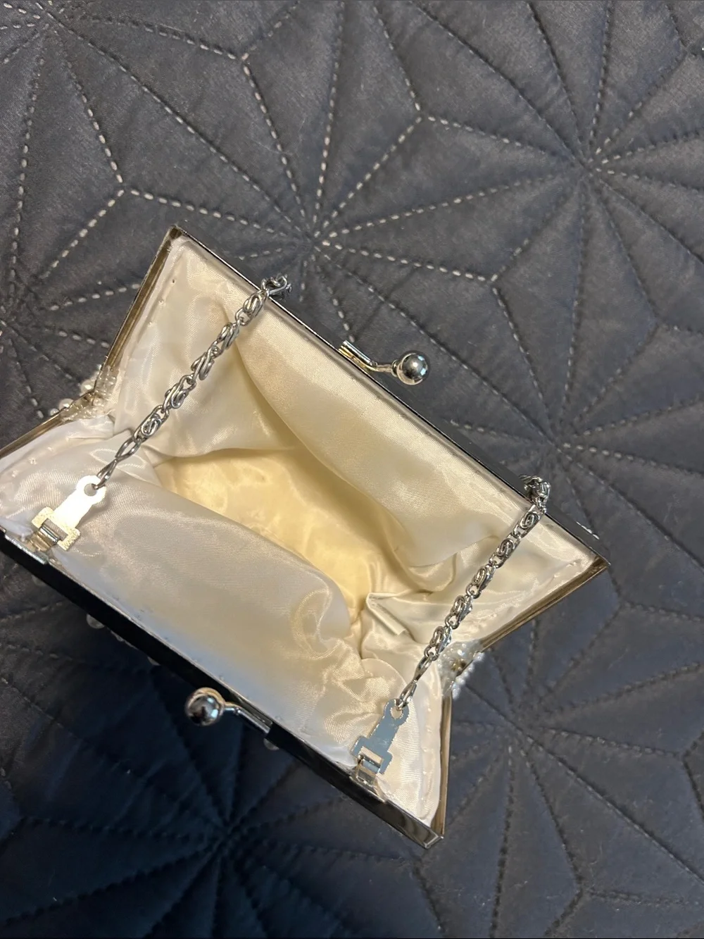 Elegant Pearl-Embellished Cream Evening Clutch